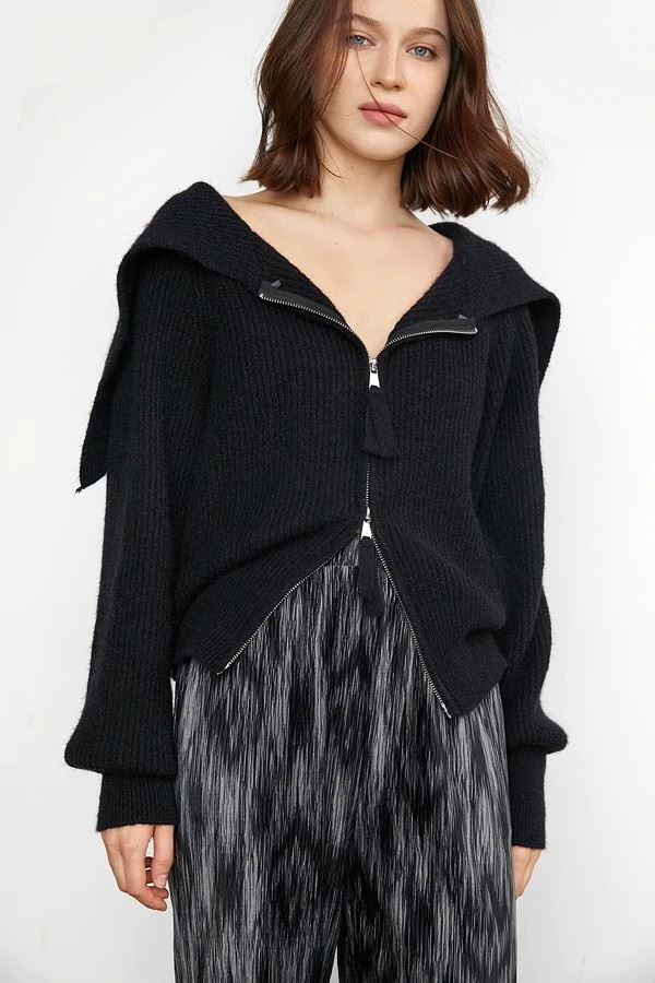 Women Sweater Zipper Shawl Cardigan Knitted Sweater